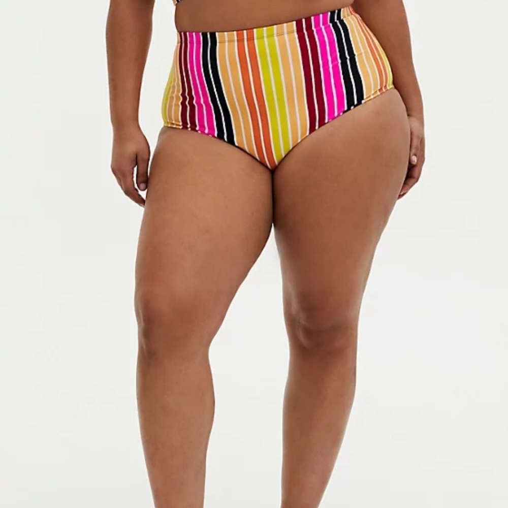 4X 26W Torrid Pink Stripe High Waist Swim Bottom